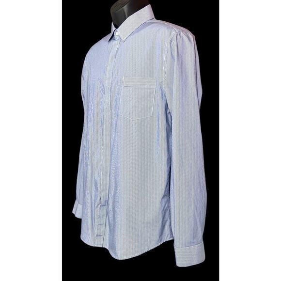 Murano Mens Blue Stripe Long Sleeved Slim Fit Stretch Shirt Snap Button Size L - Picture 6 of 11